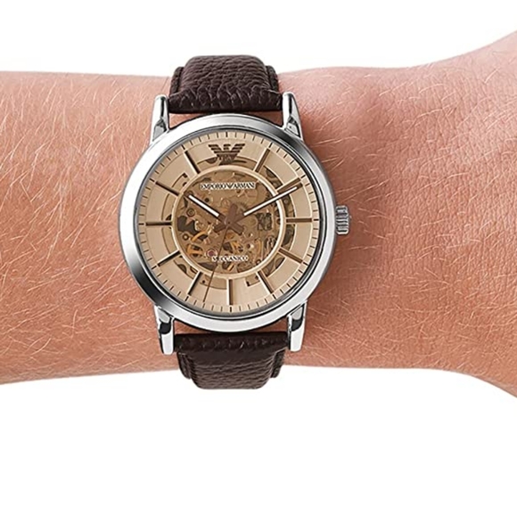 Emporio Armani Luigi AR1982 Automatic Skeleton Dial Leather Strap Men's Watch - Picture 8 of 16